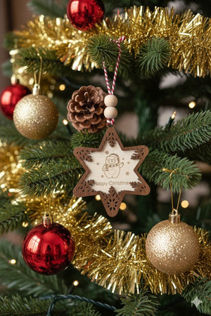 Snow Design Wooden Christmas Ornaments – Snowman, Santa, Reindeer, Snowflake, Merry Bright, Noel & Happy Christmas Laser Cut Tree Decor - Exporgin | Türkiye Comes to You