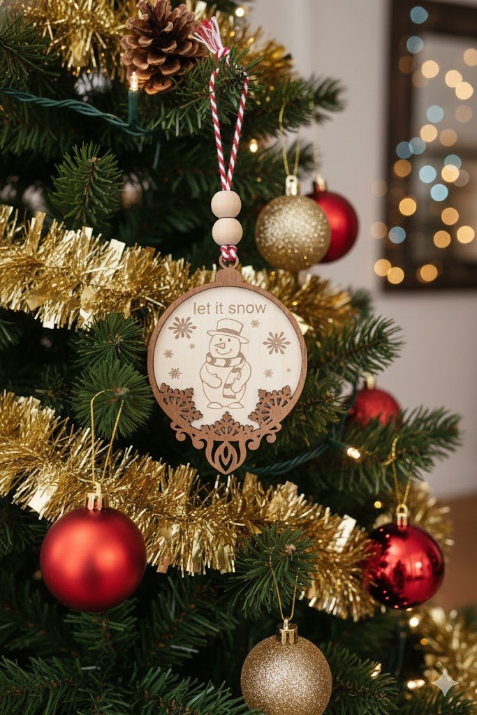 Snow Design Wooden Christmas Ornaments – Snowman, Santa, Reindeer, Snowflake, Merry Bright, Noel & Happy Christmas Laser Cut Tree Decor - Exporgin | Türkiye Comes to You