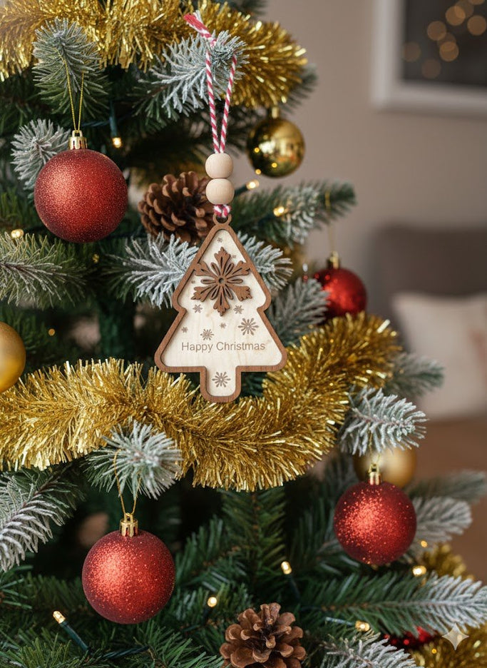 Snow Design Wooden Christmas Ornaments – Snowman, Santa, Reindeer, Snowflake, Merry Bright, Noel & Happy Christmas Laser Cut Tree Decor - Exporgin | Türkiye Comes to You