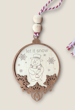 Snow Design Wooden Christmas Ornaments – Snowman, Santa, Reindeer, Snowflake, Merry Bright, Noel & Happy Christmas Laser Cut Tree Decor - Exporgin | Türkiye Comes to You