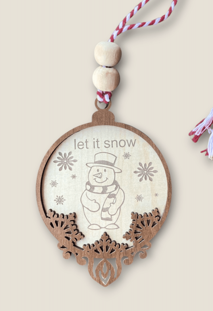 Snow Design Wooden Christmas Ornaments – Snowman, Santa, Reindeer, Snowflake, Merry Bright, Noel & Happy Christmas Laser Cut Tree Decor - Exporgin | Türkiye Comes to You