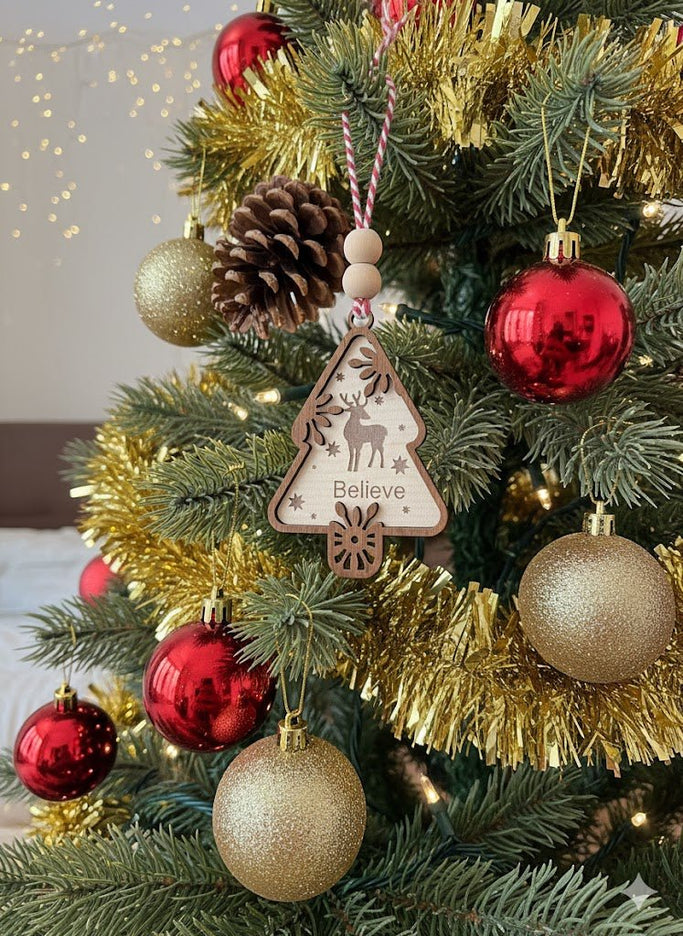 Snow Design Wooden Christmas Ornaments – Snowman, Santa, Reindeer, Snowflake, Merry Bright, Noel & Happy Christmas Laser Cut Tree Decor - Exporgin | Türkiye Comes to You