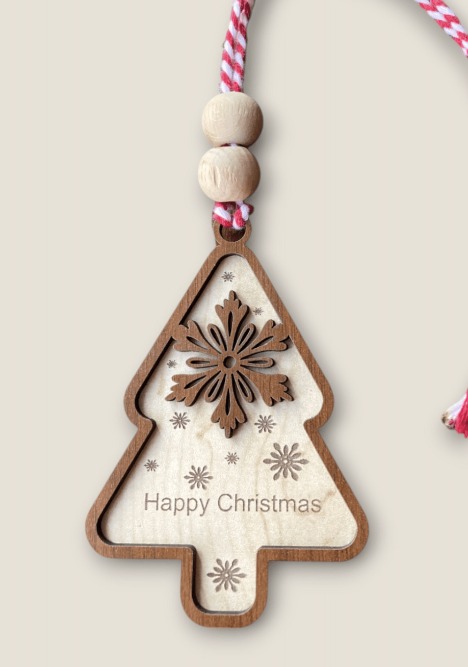 Snow Design Wooden Christmas Ornaments – Snowman, Santa, Reindeer, Snowflake, Merry Bright, Noel & Happy Christmas Laser Cut Tree Decor - Exporgin | Türkiye Comes to You