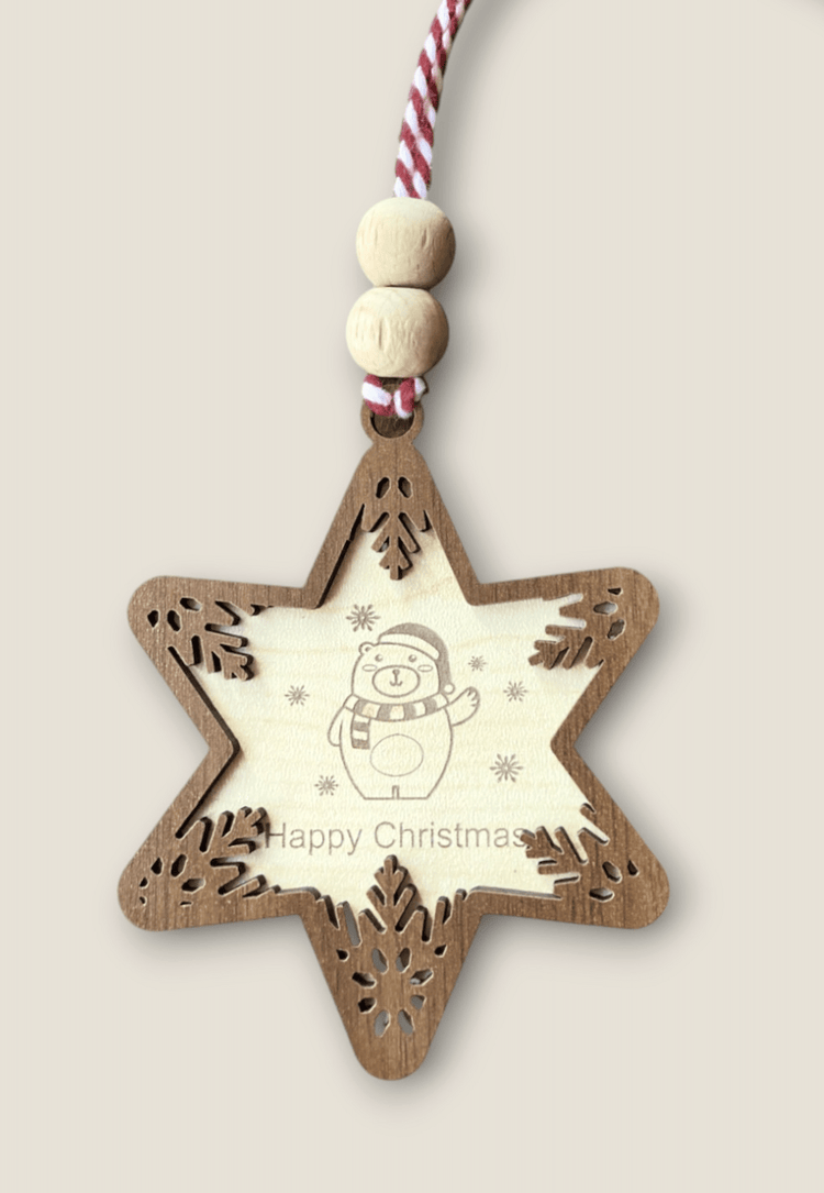 Snow Design Wooden Christmas Ornaments – Snowman, Santa, Reindeer, Snowflake, Merry Bright, Noel & Happy Christmas Laser Cut Tree Decor - Exporgin | Türkiye Comes to You
