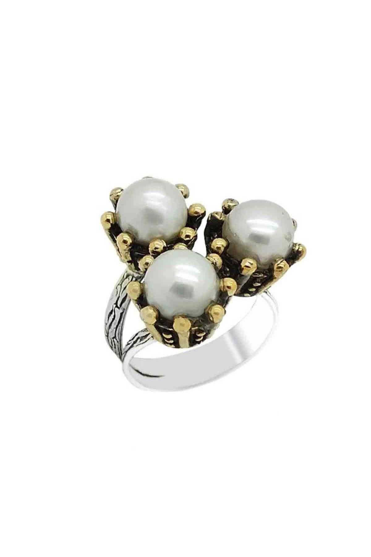 Serie Söğütlü Silver Natural Pearl Stone Autentico Anello femminile Dimensioni regolabili