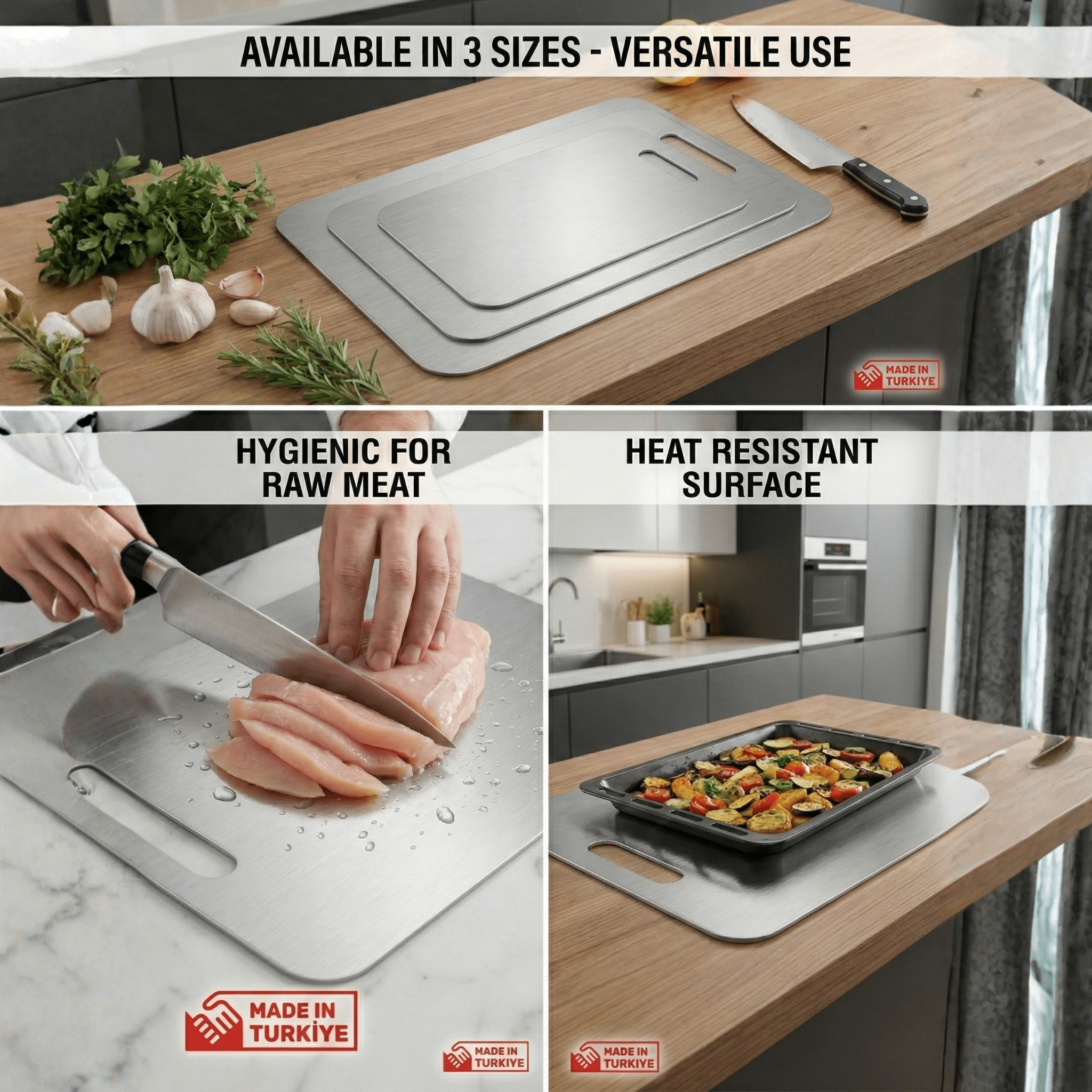 Stainless Steel Cutting Board Set – Small, Medium & Large Sizes - Exporgin | Türkiye Comes to You