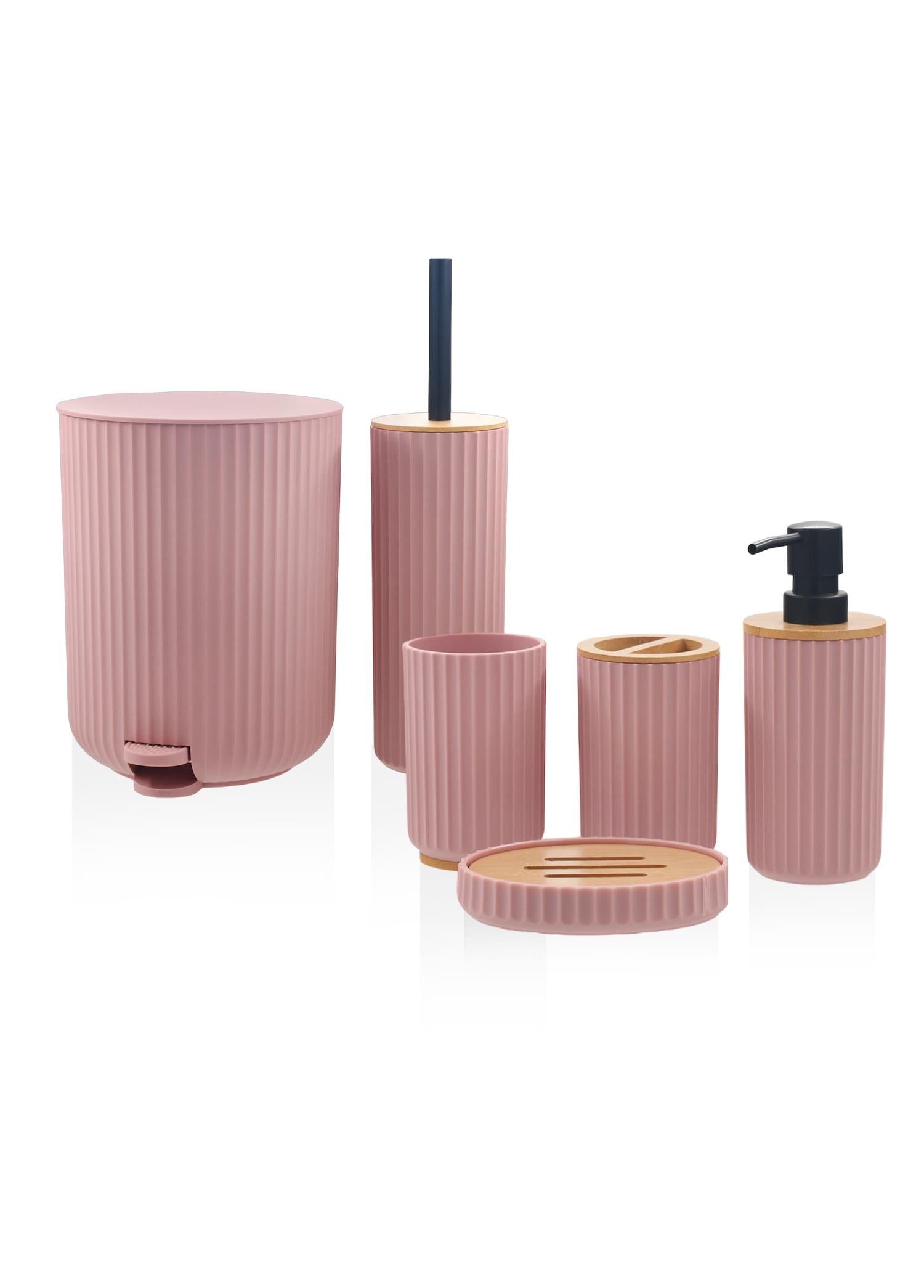 Stripe Bathroom Set Pink 6 Pieces