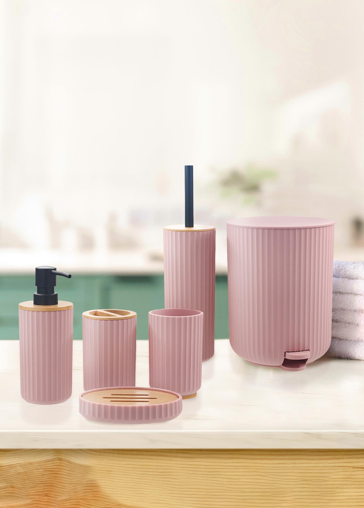 Stripe Bathroom Set Pink 6 Pieces