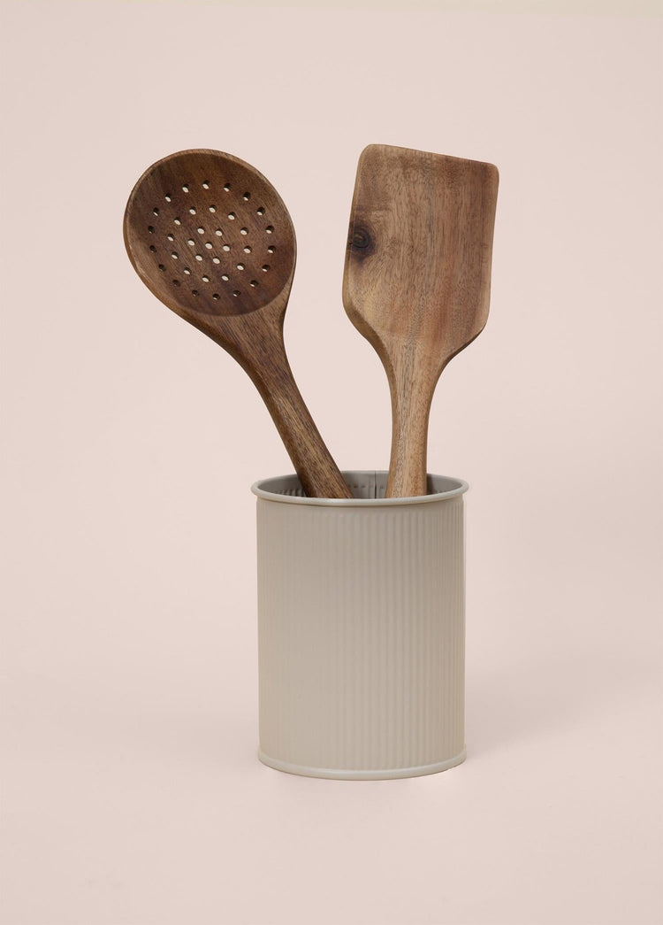 Stripe Countertop Spoon Holder Beige 13x11 cm - Exporgin | Türkiye Comes to You