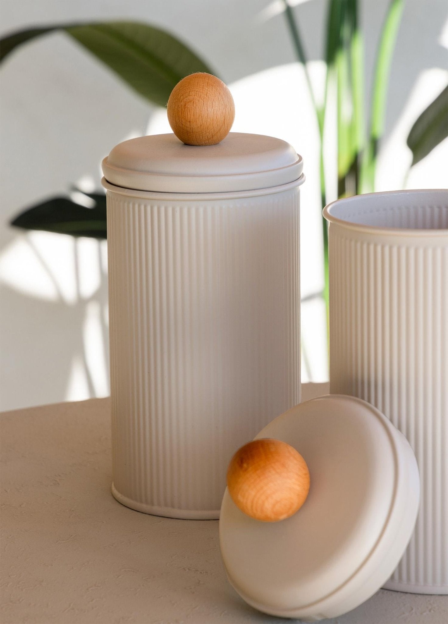 Stripe Tea Coffee Sugar Jar Beige 1.20 Lt - Exporgin | Türkiye Comes to You