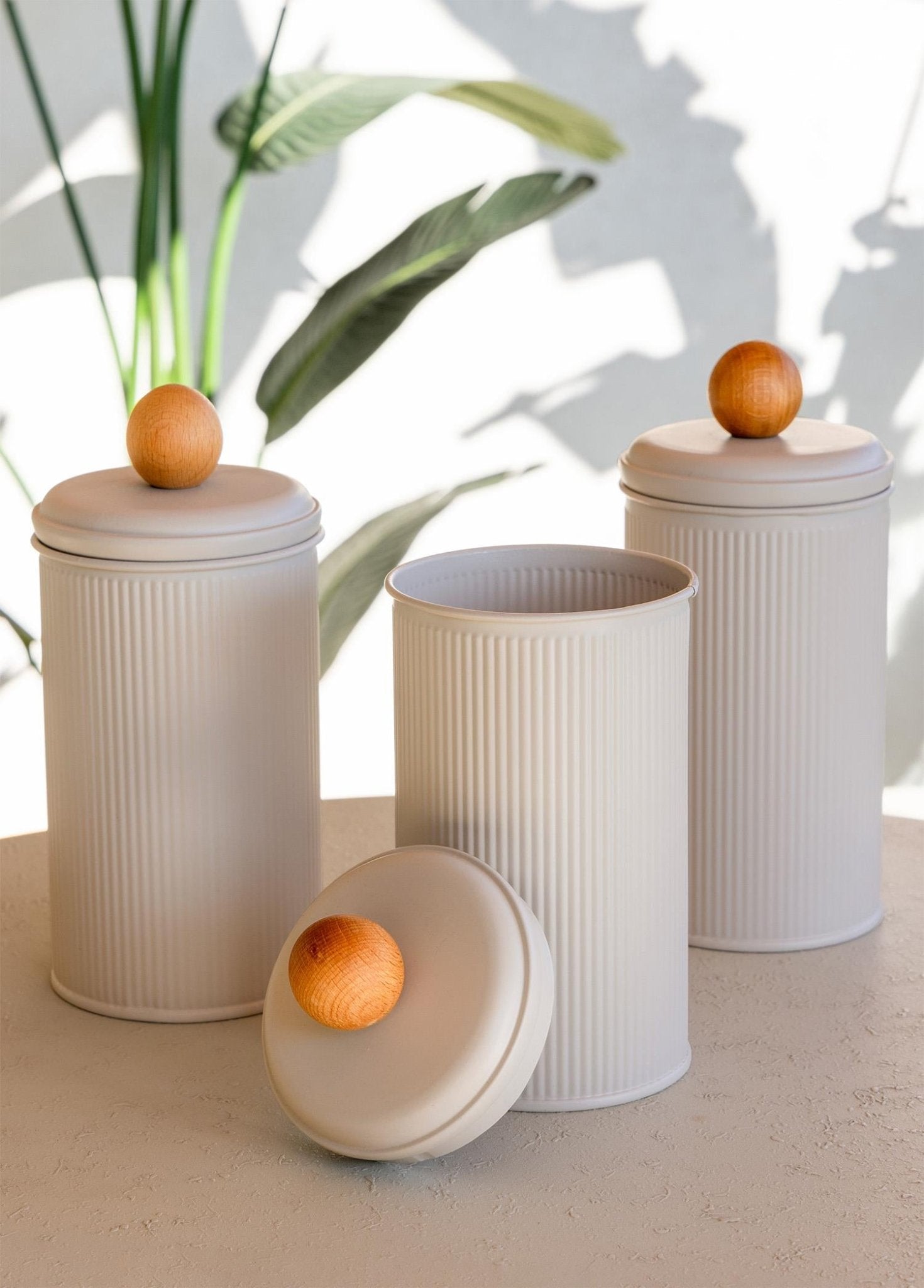 Stripe Tea Coffee Sugar Jar Beige 1.20 Lt - Exporgin | Türkiye Comes to You