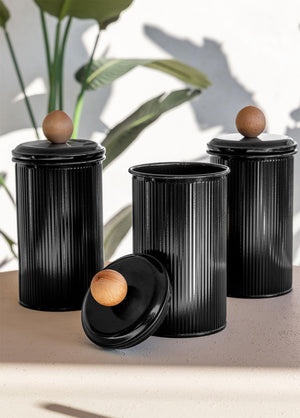 Stripe Tea Coffee Sugar Jar Black 1.20 Lt - Exporgin | Türkiye Comes to You