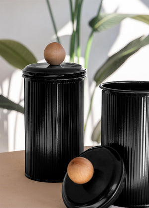 Stripe Tea Coffee Sugar Jar Black 1.20 Lt - Exporgin | Türkiye Comes to You