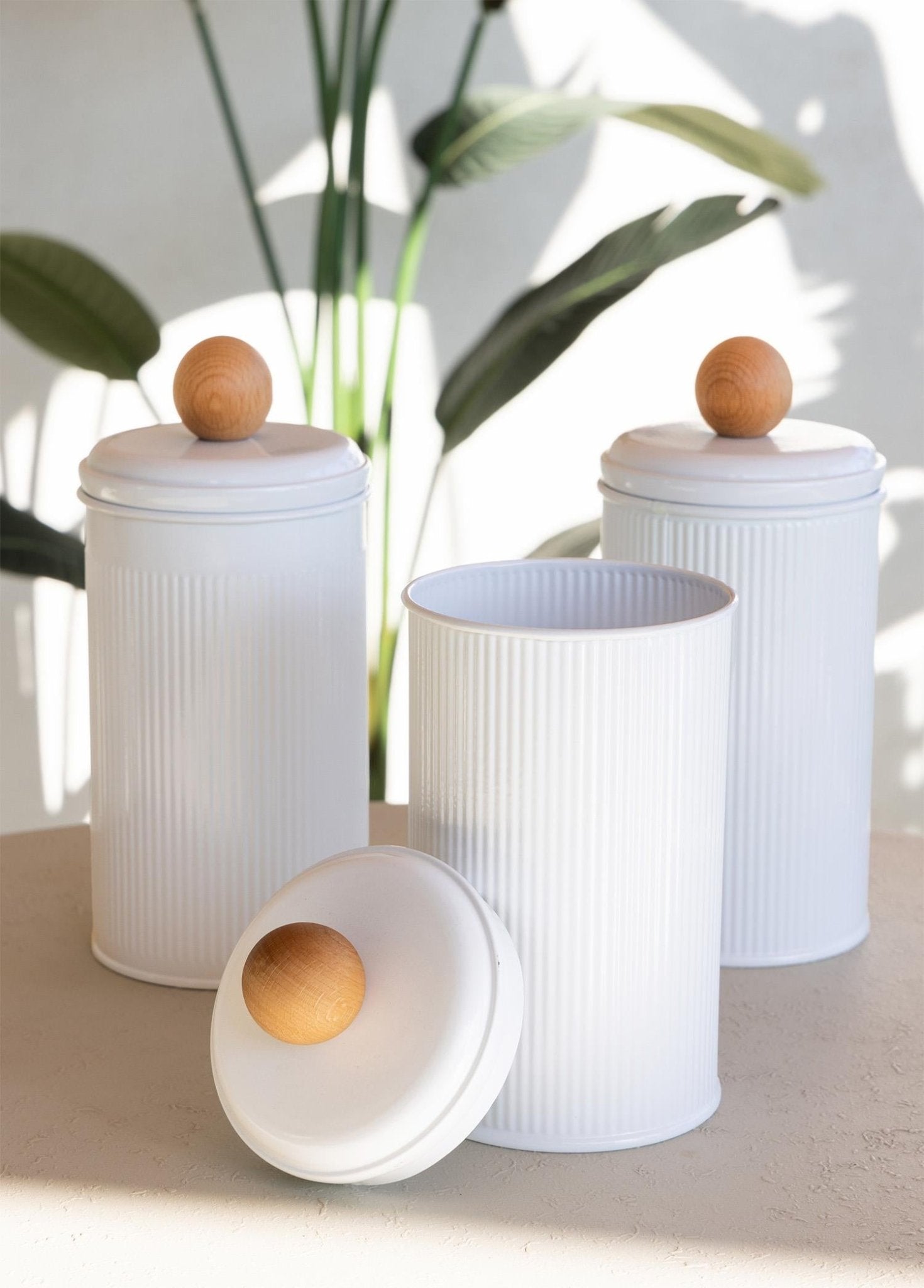 Stripe Tea Coffee Sugar Jar White 1.20 Lt - Exporgin | Türkiye Comes to You