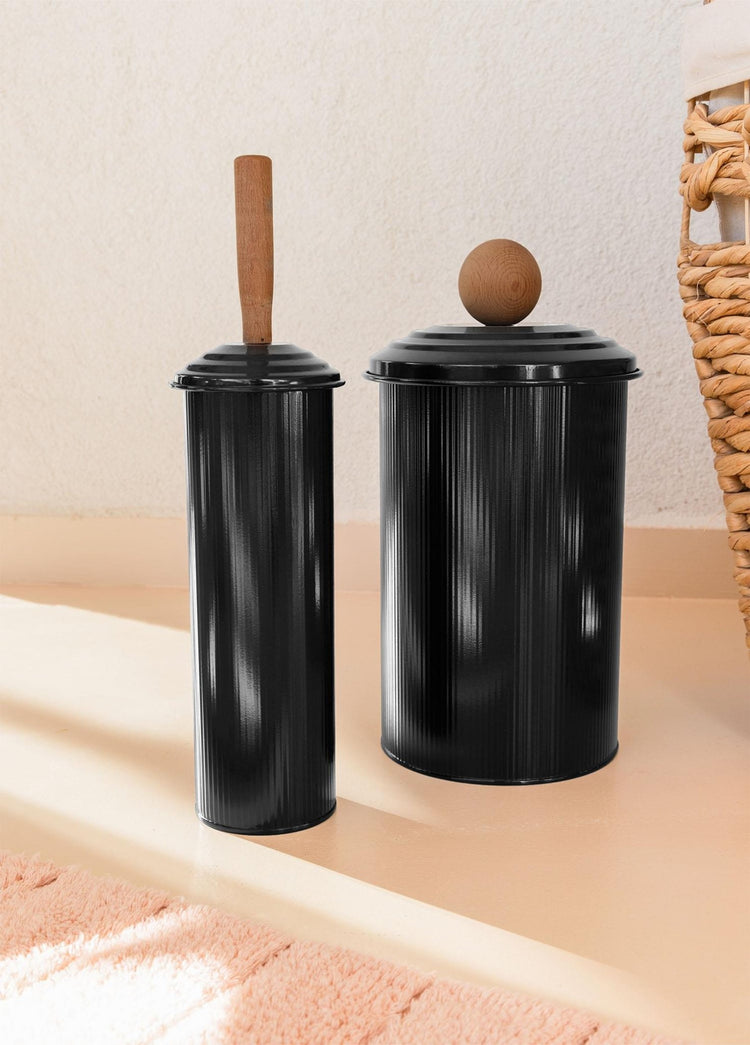 Stripe Trash Can & Toilet Brush Bathroom Set Black - Exporgin | Türkiye Comes to You