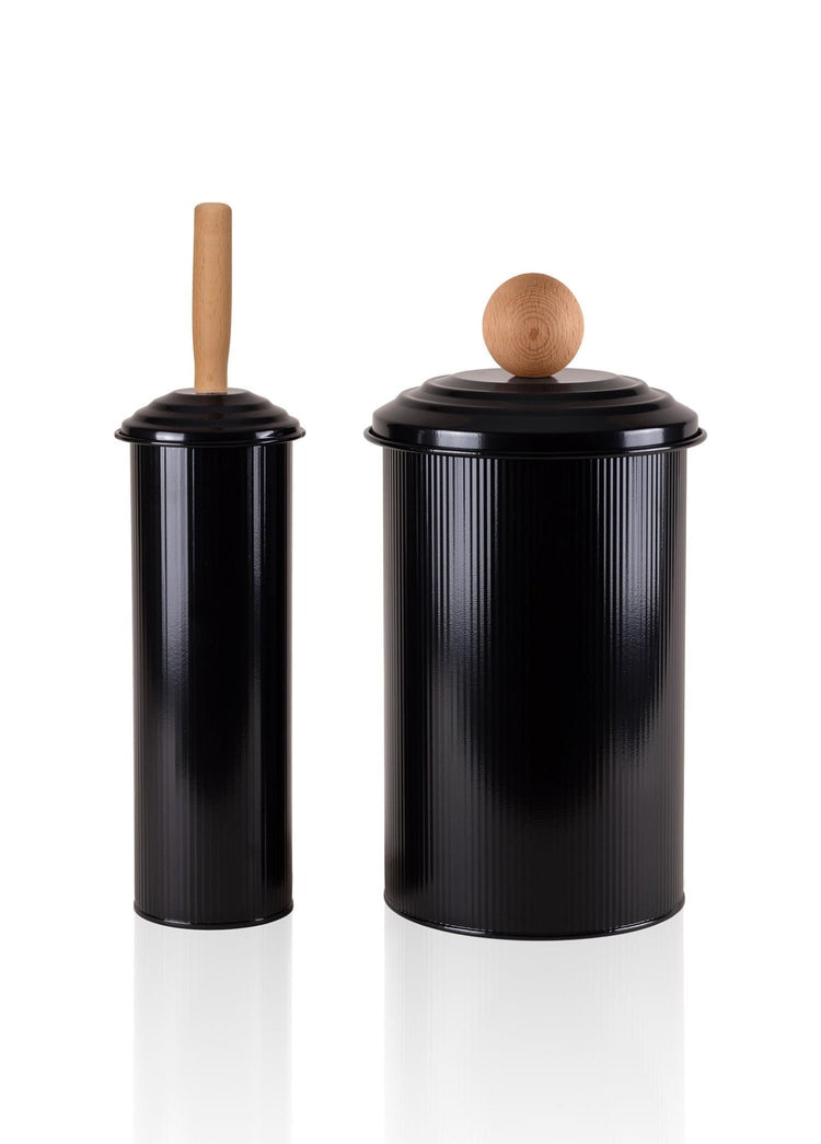 Stripe Trash Can & Toilet Brush Bathroom Set Black - Exporgin | Türkiye Comes to You