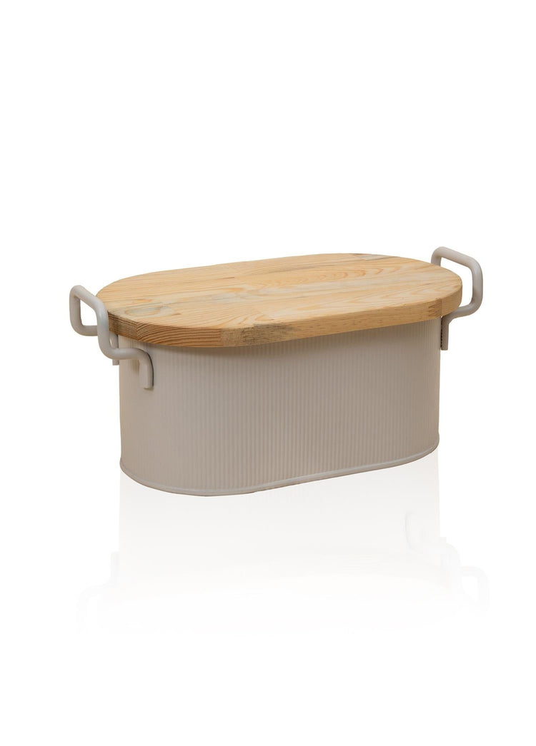Stripe Wooden Lid Bread Storage Box Beige 40x22x18 cm - Exporgin | Türkiye Comes to You