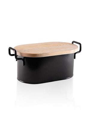 Stripe Wooden Lid Bread Storage Box Black 40x22x18 cm - Exporgin | Türkiye Comes to You