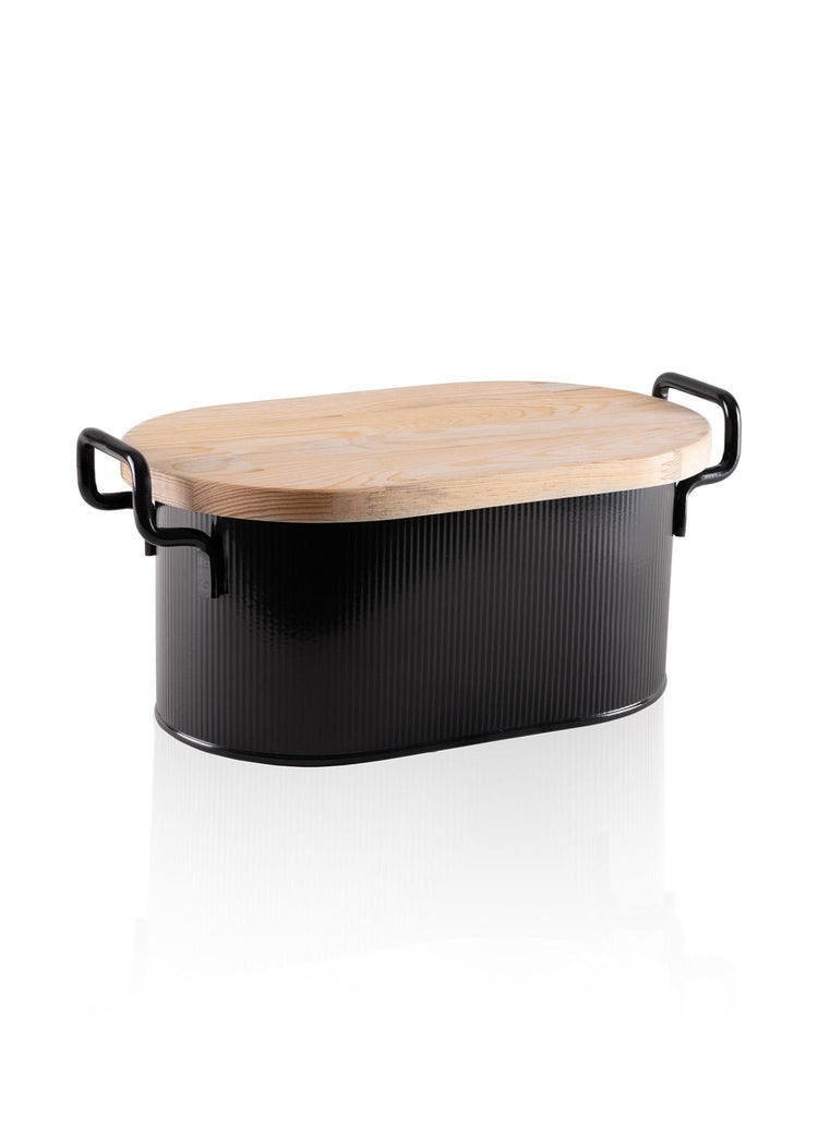Stripe Wooden Lid Bread Storage Box Black 40x22x18 cm - Exporgin | Türkiye Comes to You