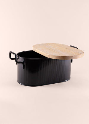 Stripe Wooden Lid Bread Storage Box Black 40x22x18 cm - Exporgin | Türkiye Comes to You