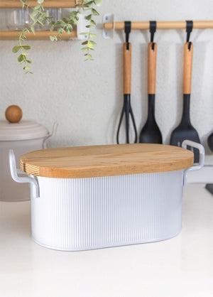 Stripe Wooden Lid Bread Storage Box White 40x22x18 cm - Exporgin | Türkiye Comes to You