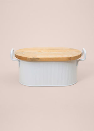 Stripe Wooden Lid Bread Storage Box White 40x22x18 cm - Exporgin | Türkiye Comes to You