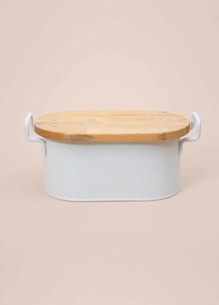 Stripe Wooden Lid Bread Storage Box White 40x22x18 cm - Exporgin | Türkiye Comes to You