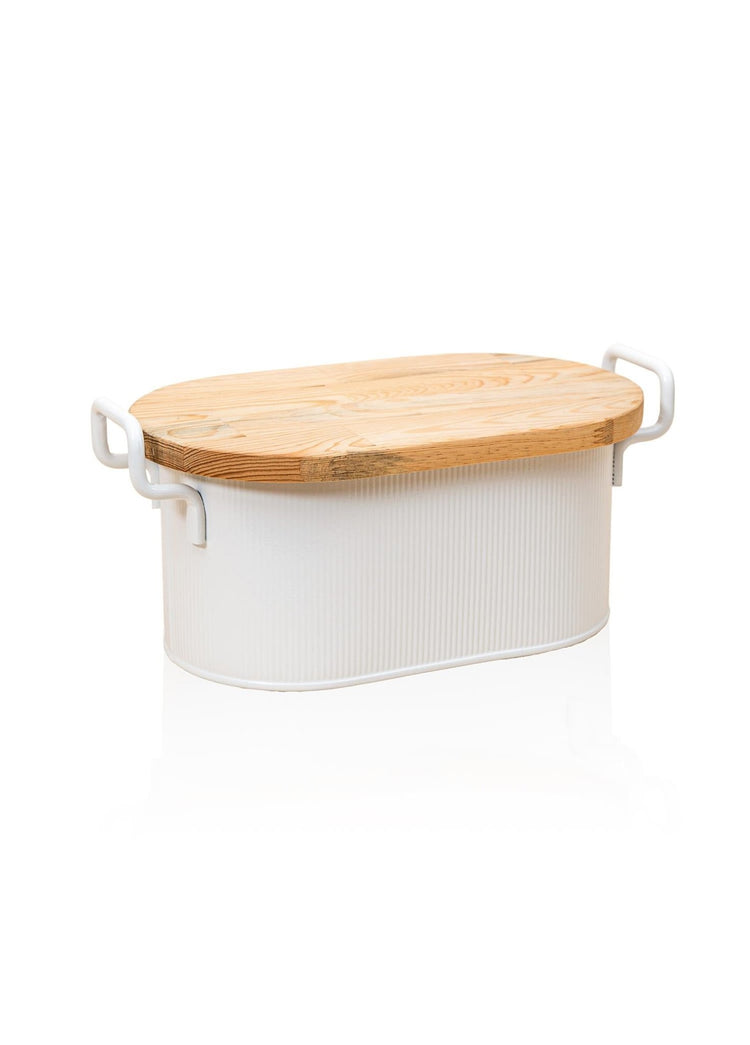 Stripe Wooden Lid Bread Storage Box White 40x22x18 cm - Exporgin | Türkiye Comes to You