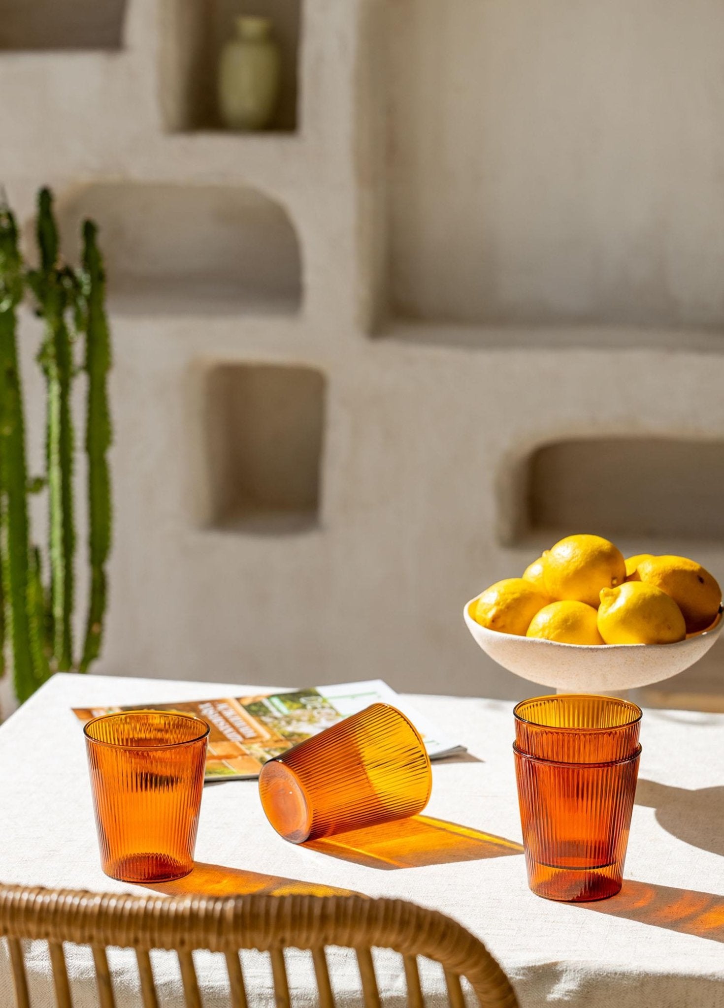 Striped Borosilicate Glass Cup Amber 400 ml - Exporgin - Global Shopping Site