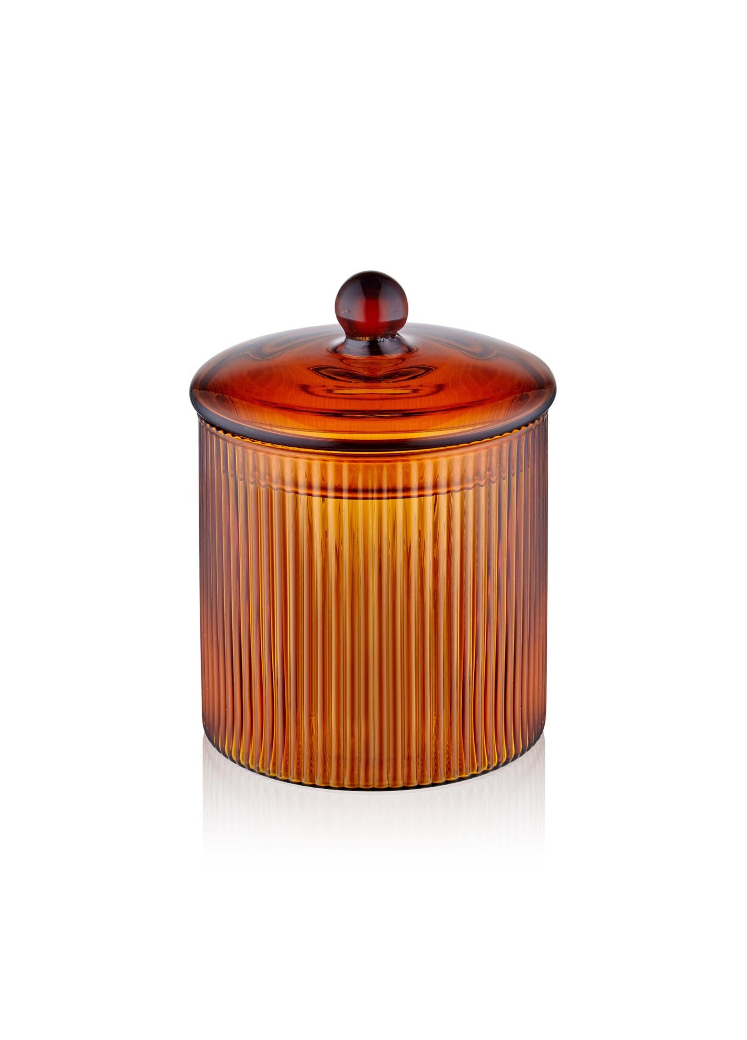 Striped Borosilicate Glass Sugar Bowl Amber 9x9x11 cm