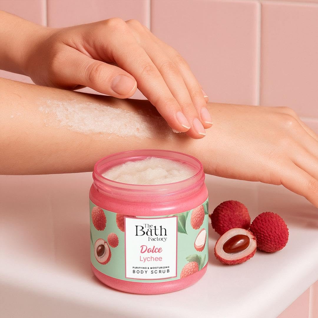 The Bath Factory – Dolce Lychee Body Scrub – Hydrating Exfoliant – 300 g - Exporgin | Türkiye Comes to You