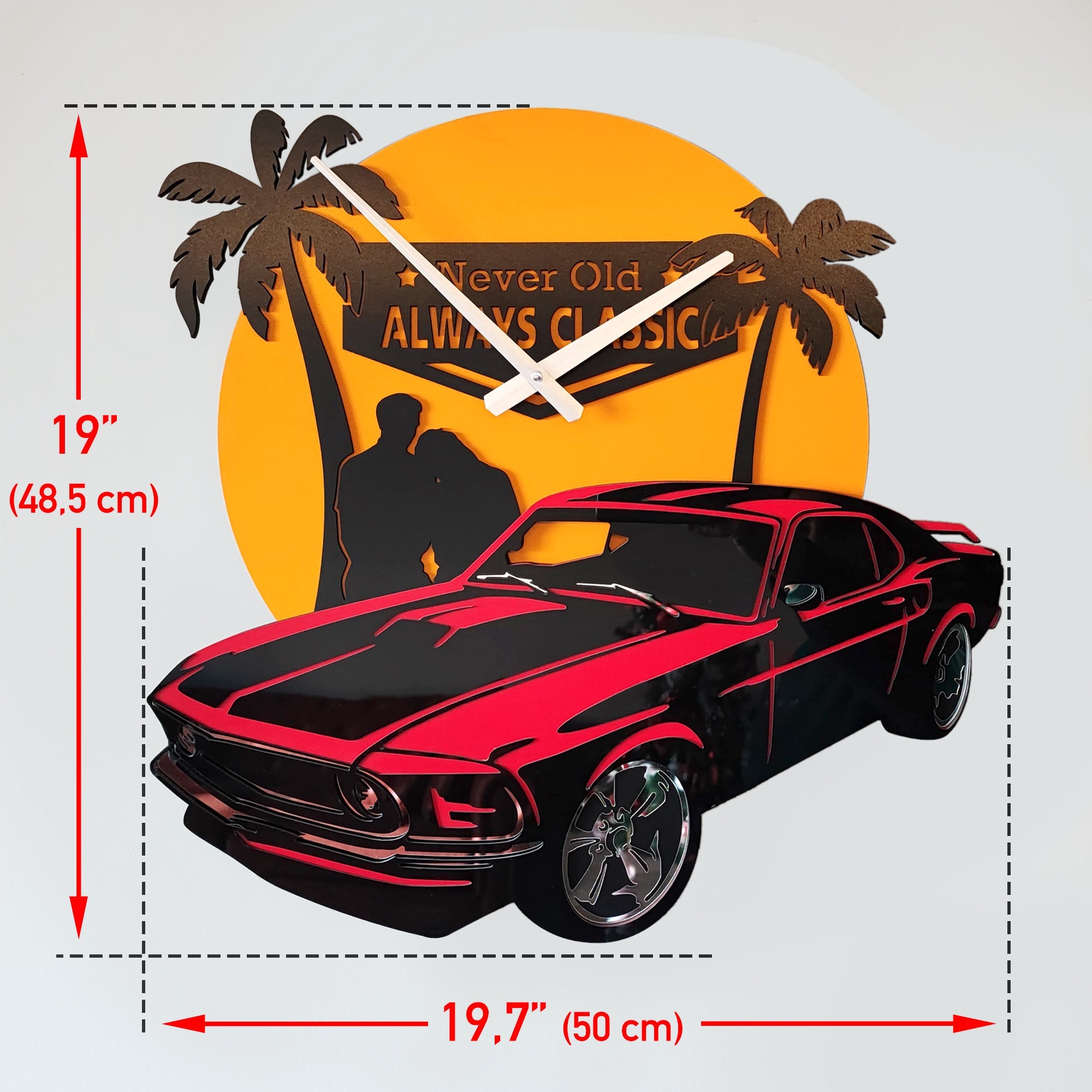 Time Reflection Classic American Car - Orologio da parete in legno fatto a mano a forma 3D - Exporgin | Türkiye Viene da te
