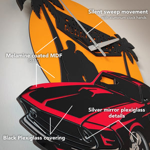 Time Reflection Classic American Car - Orologio da parete in legno fatto a mano a forma 3D - Exporgin | Türkiye Viene da te