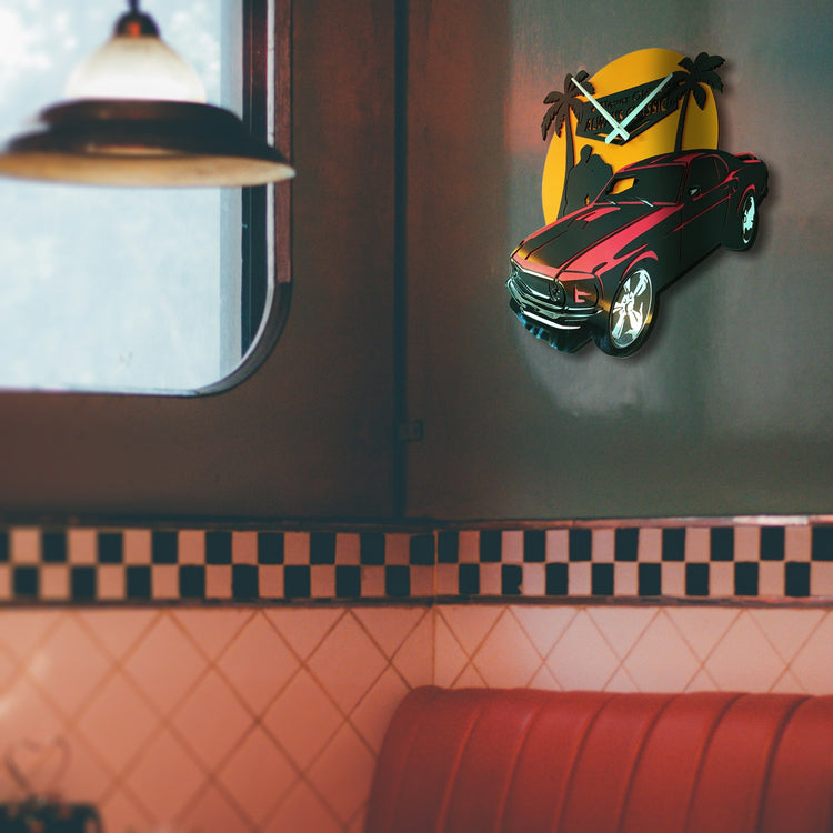 Time Reflection Classic American Car - Orologio da parete in legno fatto a mano a forma 3D - Exporgin | Türkiye Viene da te