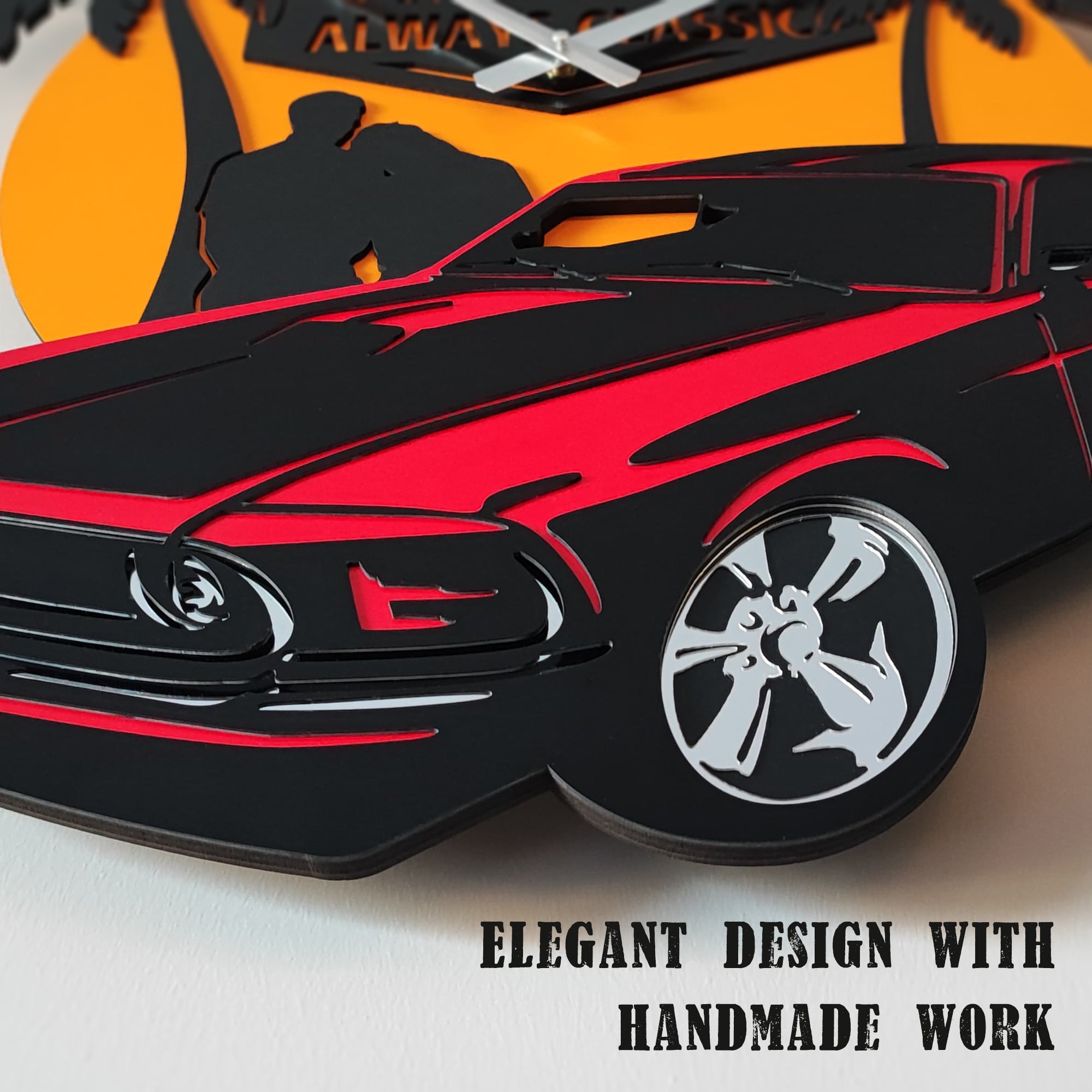 Time Reflection Classic American Car - Orologio da parete in legno fatto a mano a forma 3D - Exporgin | Türkiye Viene da te