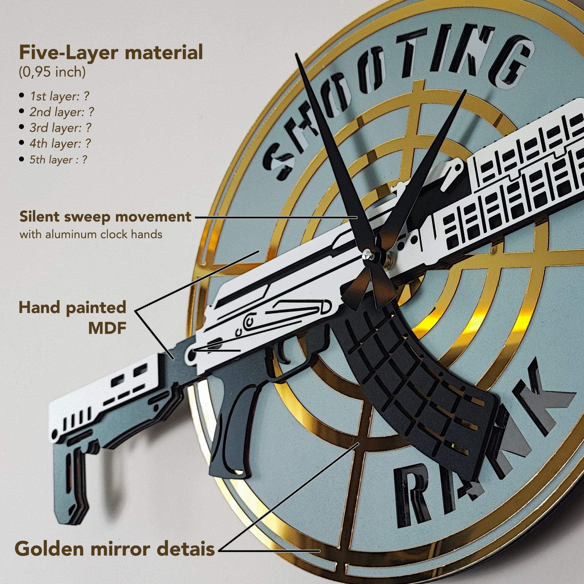 Time Reflection Machine Gun - Shaped 3D Handmade Wall Clock - Exporgin | Türkiye Comes to You