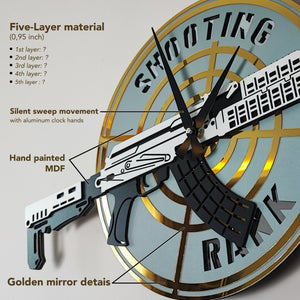 Time Reflection Machine Gun - Shaped 3D Handmade Wall Clock - Exporgin | Türkiye Comes to You