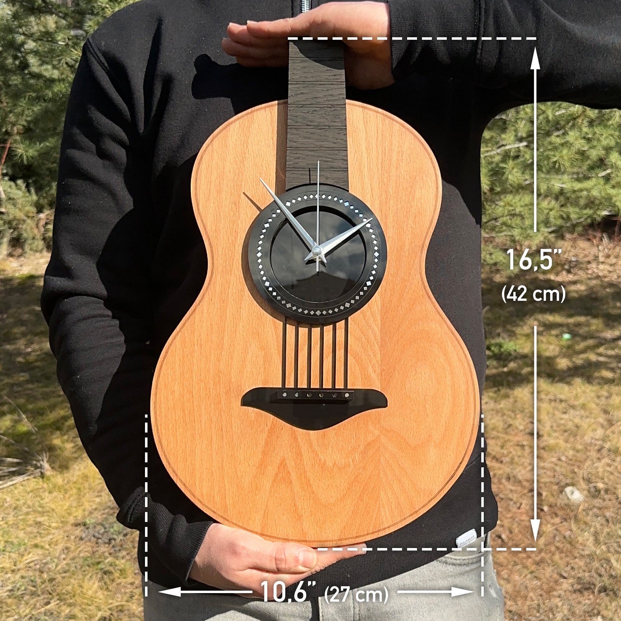 Time Reflection Realistic Classical Guitar - Shaped 3D Handmade Wooden Wall Clock - Exporgin | Türkiye Comes to You