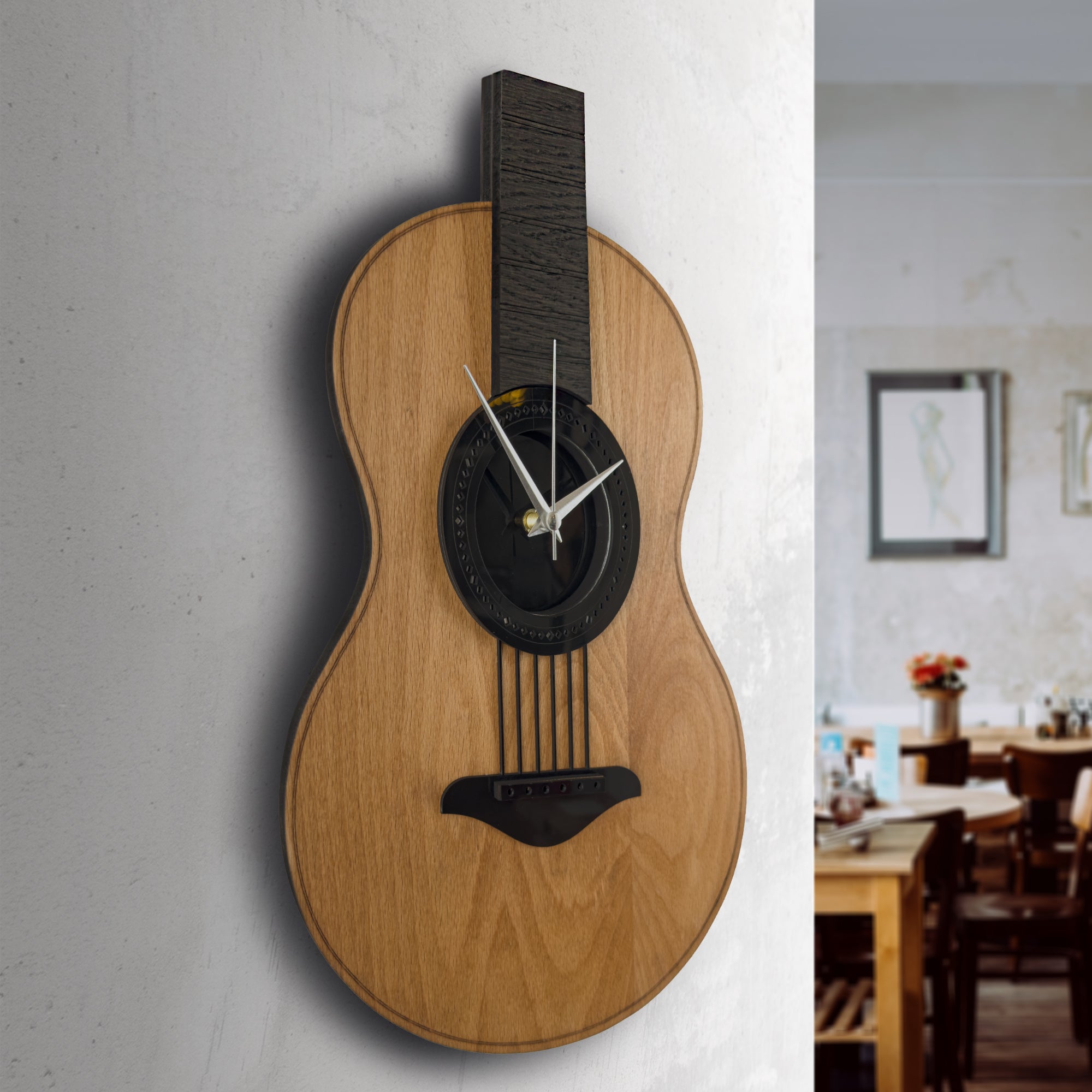 Time Reflection Realistic Classical Guitar - Shaped 3D Handmade Wooden Wall Clock - Exporgin | Türkiye Comes to You