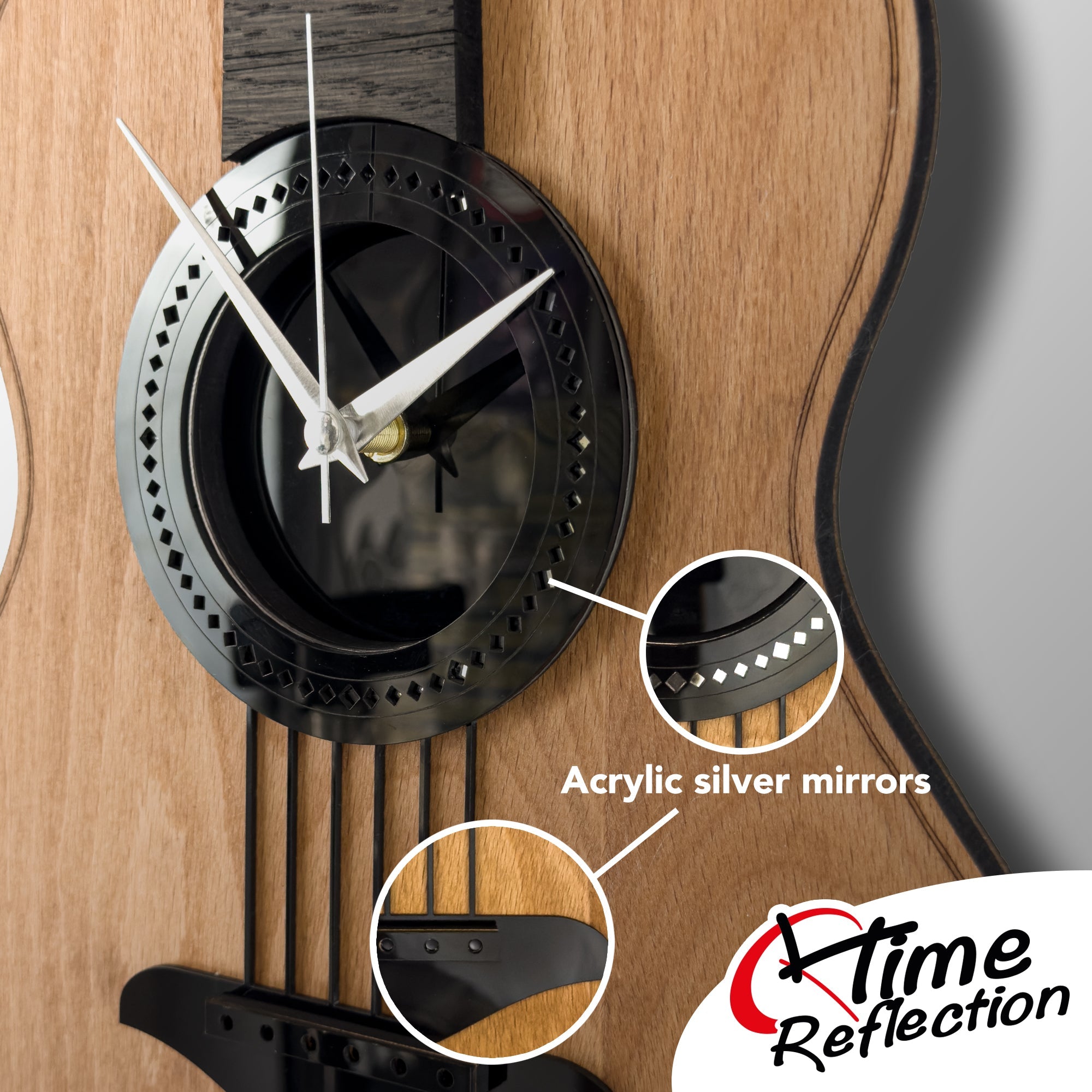 Time Reflection Realistic Classical Guitar - Shaped 3D Handmade Wooden Wall Clock - Exporgin | Türkiye Comes to You
