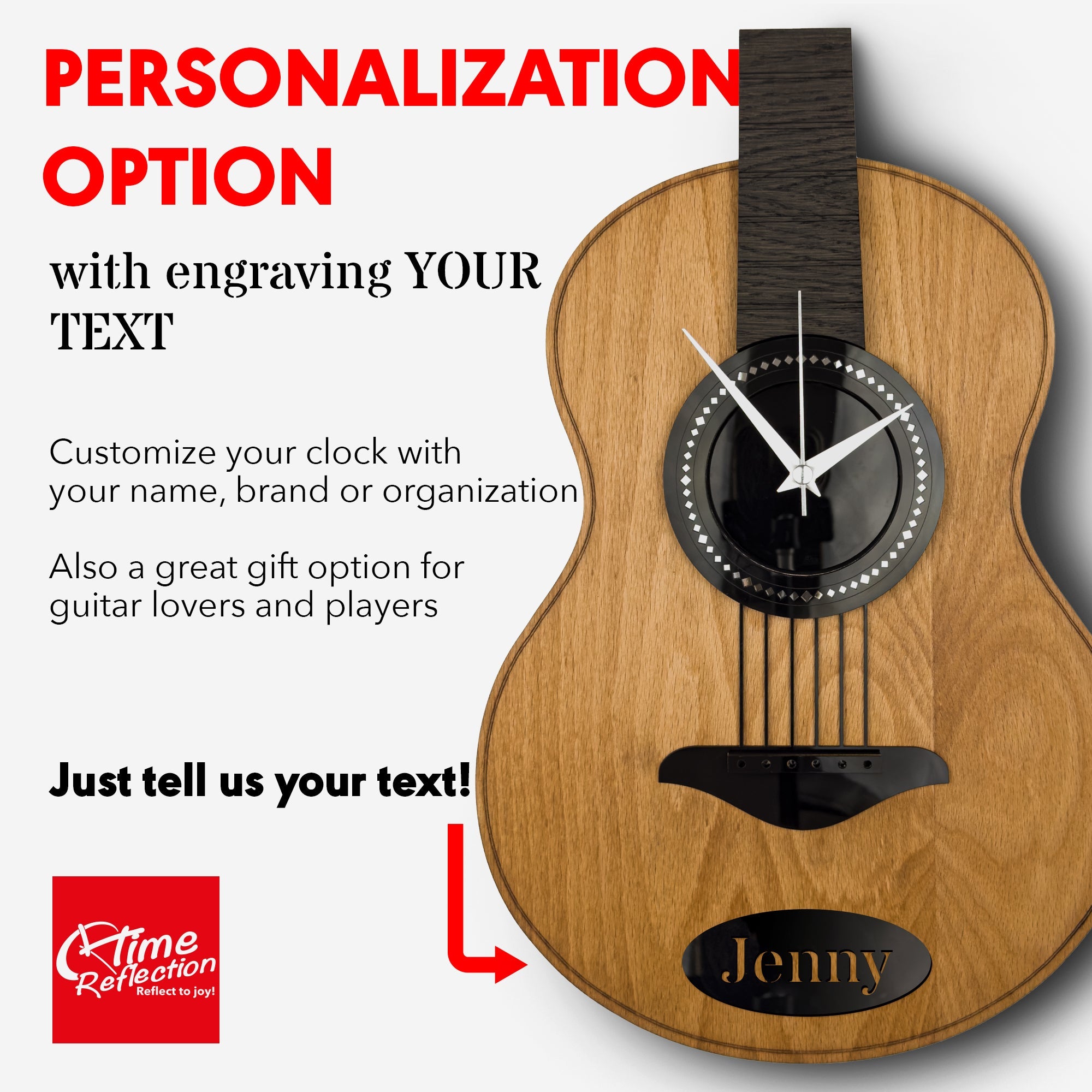 Time Reflection Realistic Classical Guitar - Shaped 3D Handmade Wooden Wall Clock - Exporgin | Türkiye Comes to You