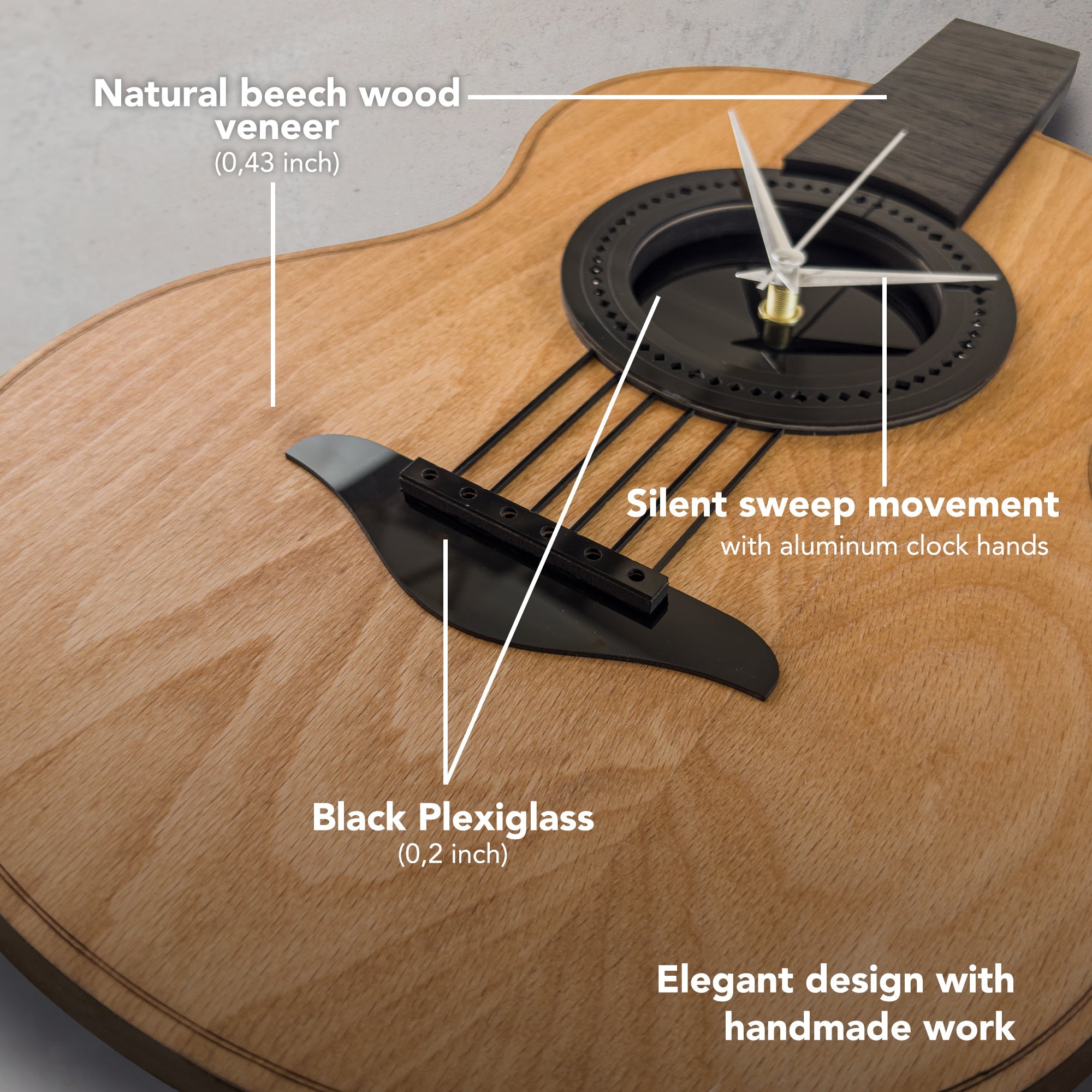 Time Reflection Realistic Classical Guitar - Shaped 3D Handmade Wooden Wall Clock - Exporgin | Türkiye Comes to You