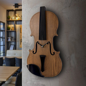 Time Reflection Realistic Violin - Shaped 3D Handmade Wooden Wall Clock - Exporgin | Türkiye Comes to You