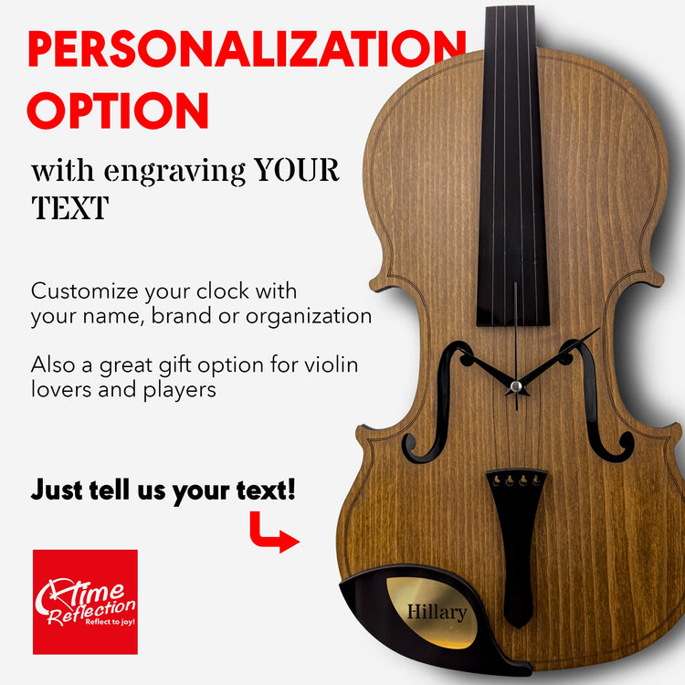 Time Reflection Realistic Violin - Shaped 3D Handmade Wooden Wall Clock - Exporgin | Türkiye Comes to You