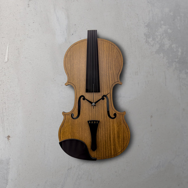 Time Reflection Realistic Violin - Shaped 3D Handmade Wooden Wall Clock - Exporgin | Türkiye Comes to You