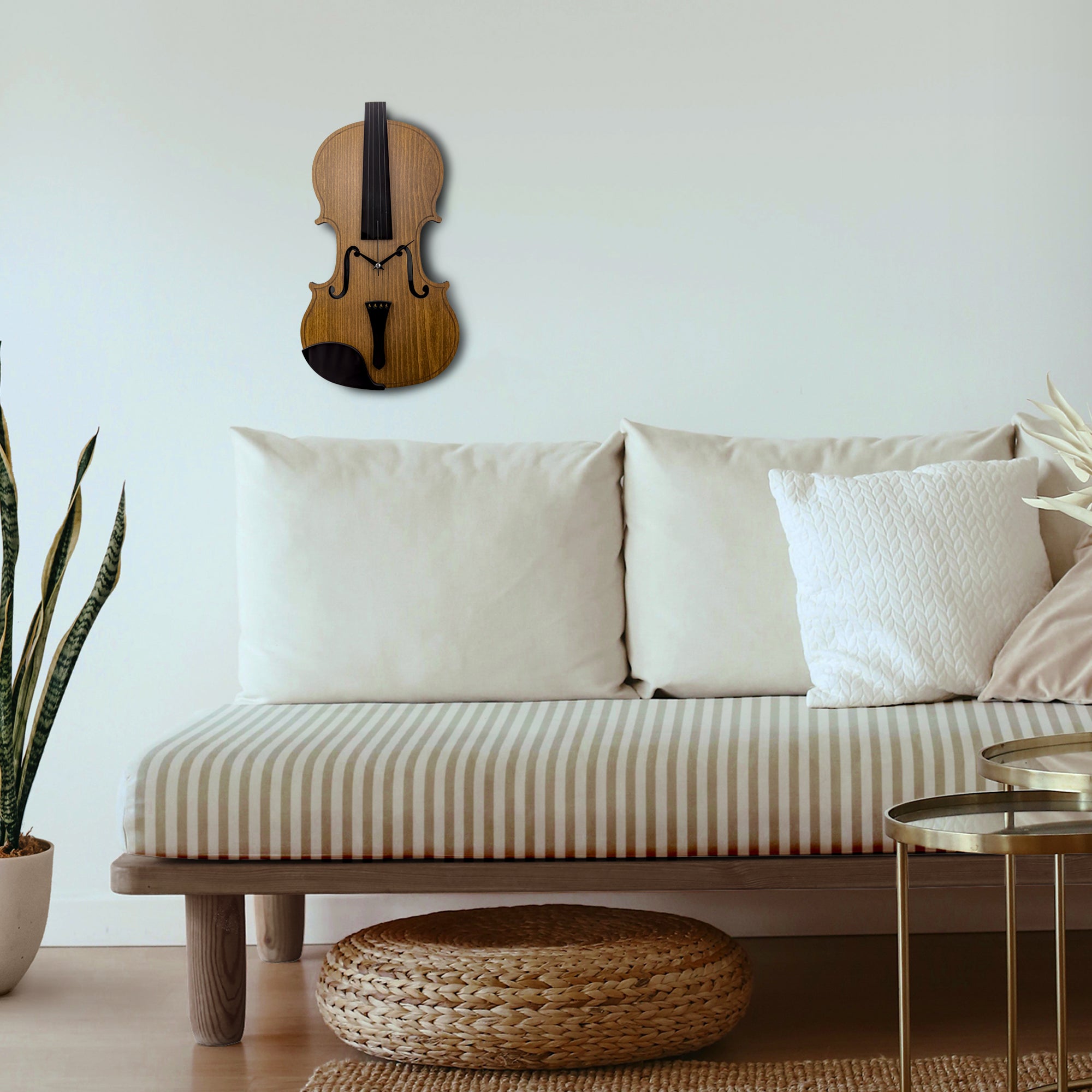 Time Reflection Realistic Violin - Shaped 3D Handmade Wooden Wall Clock - Exporgin | Türkiye Comes to You