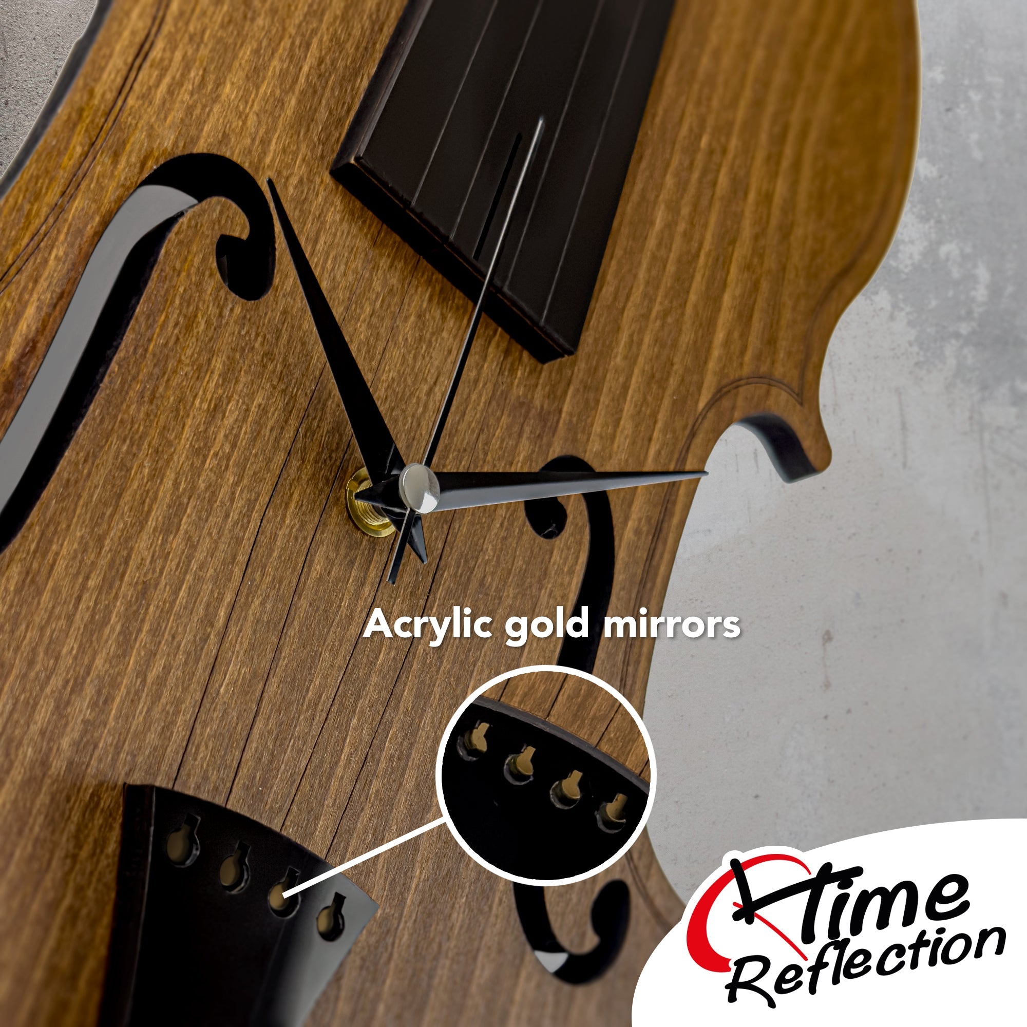 Time Reflection Realistic Violin - Shaped 3D Handmade Wooden Wall Clock - Exporgin | Türkiye Comes to You