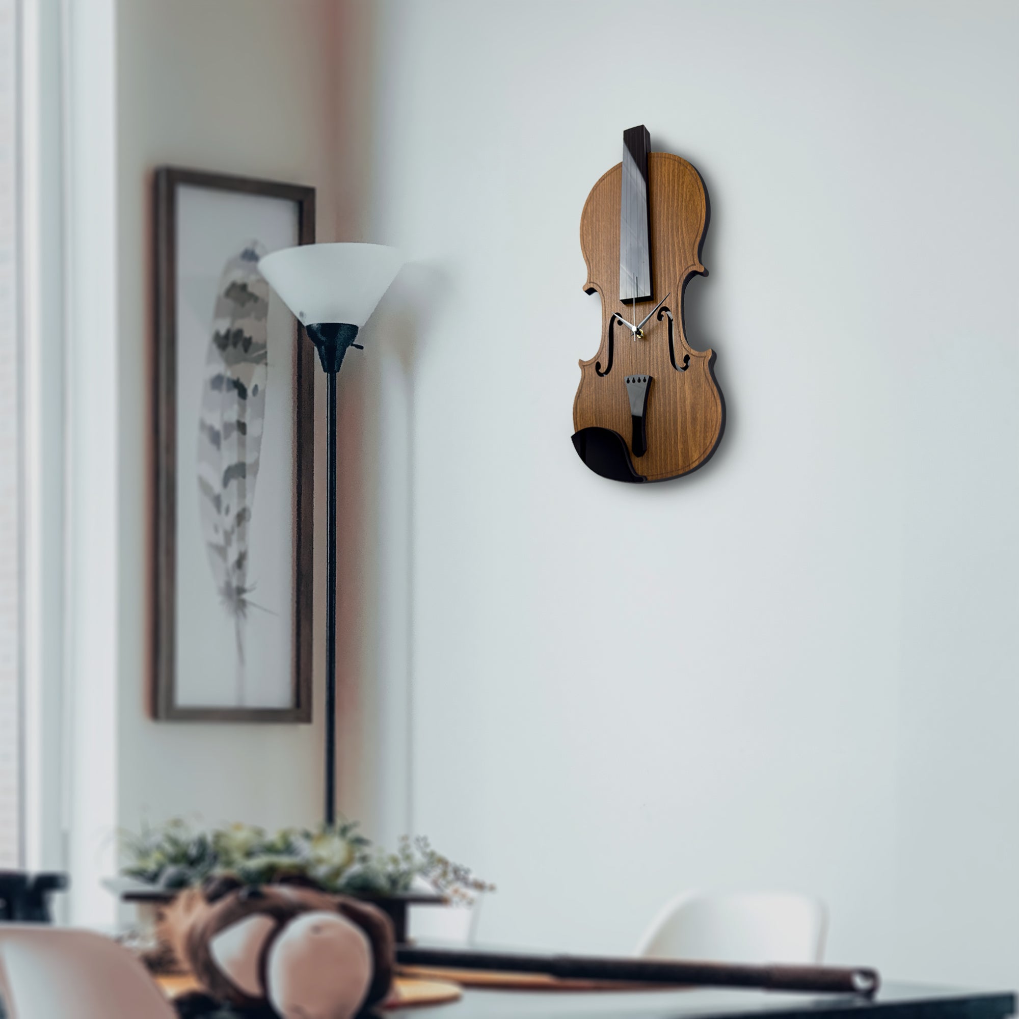 Time Reflection Realistic Violin - Shaped 3D Handmade Wooden Wall Clock - Exporgin | Türkiye Comes to You