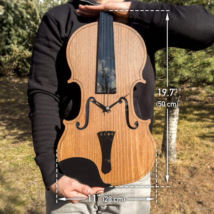 Time Reflection Realistic Violin - Shaped 3D Handmade Wooden Wall Clock - Exporgin | Türkiye Comes to You