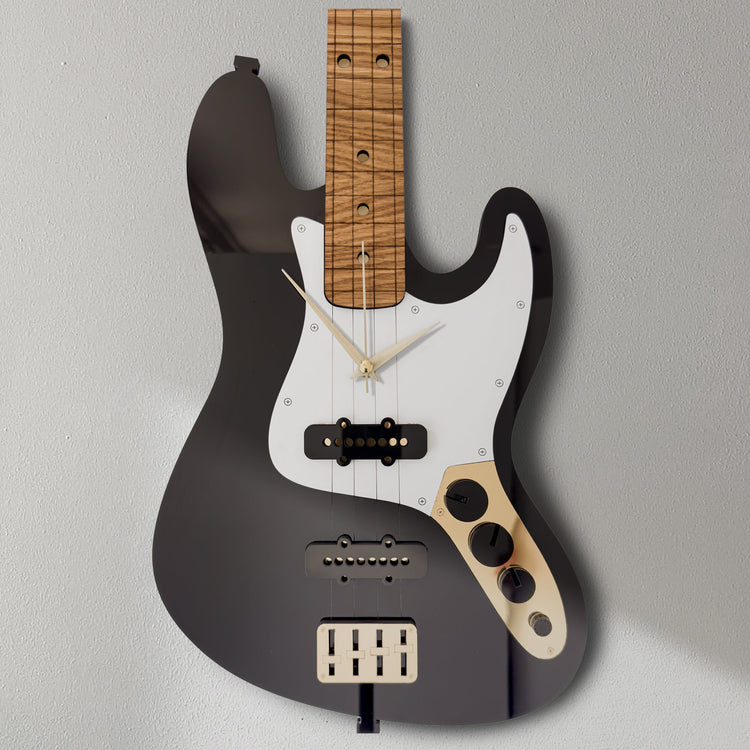 Time Reflection Ultra Realistic Bass Guitar - Shaped 3D Handmade Wooden Wall Clock - Exporgin | Türkiye Comes to You